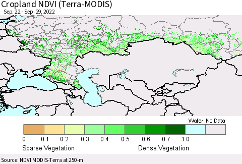 Russian Federation Cropland NDVI (Terra-MODIS) Thematic Map For 9/22/2022 - 9/29/2022