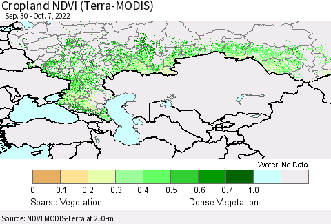 Russian Federation Cropland NDVI (Terra-MODIS) Thematic Map For 9/30/2022 - 10/7/2022