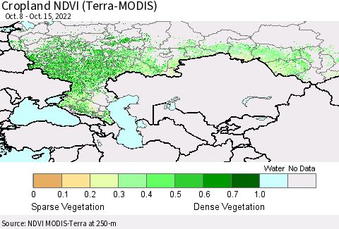 Russian Federation Cropland NDVI (Terra-MODIS) Thematic Map For 10/8/2022 - 10/15/2022