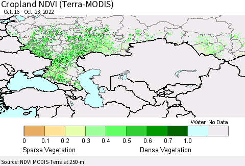 Russian Federation Cropland NDVI (Terra-MODIS) Thematic Map For 10/16/2022 - 10/23/2022