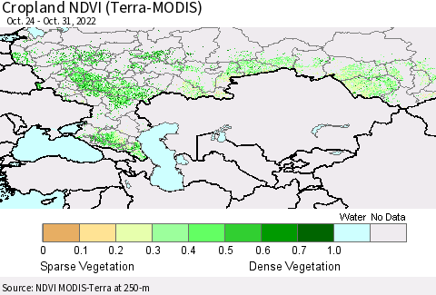 Russian Federation Cropland NDVI (Terra-MODIS) Thematic Map For 10/24/2022 - 10/31/2022