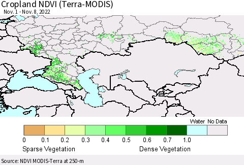 Russian Federation Cropland NDVI (Terra-MODIS) Thematic Map For 11/1/2022 - 11/8/2022
