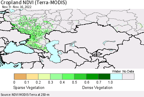 Russian Federation Cropland NDVI (Terra-MODIS) Thematic Map For 11/9/2022 - 11/16/2022