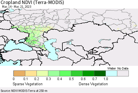 Russian Federation Cropland NDVI (Terra-MODIS) Thematic Map For 3/14/2023 - 3/21/2023