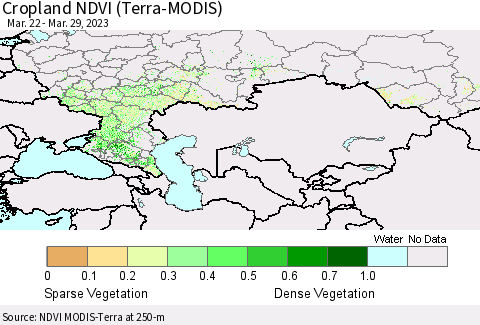 Russian Federation Cropland NDVI (Terra-MODIS) Thematic Map For 3/22/2023 - 3/29/2023
