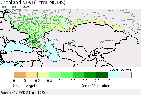 Russian Federation Cropland NDVI (Terra-MODIS) Thematic Map For 4/7/2023 - 4/14/2023