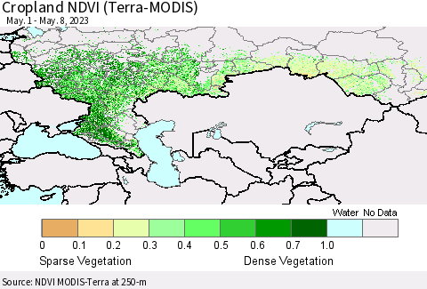 Russian Federation Cropland NDVI (Terra-MODIS) Thematic Map For 5/1/2023 - 5/8/2023