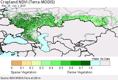 Russian Federation Cropland NDVI (Terra-MODIS) Thematic Map For 5/25/2023 - 6/1/2023