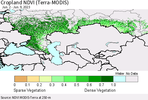Russian Federation Cropland NDVI (Terra-MODIS) Thematic Map For 6/2/2023 - 6/9/2023