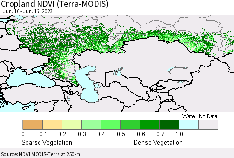 Russian Federation Cropland NDVI (Terra-MODIS) Thematic Map For 6/10/2023 - 6/17/2023