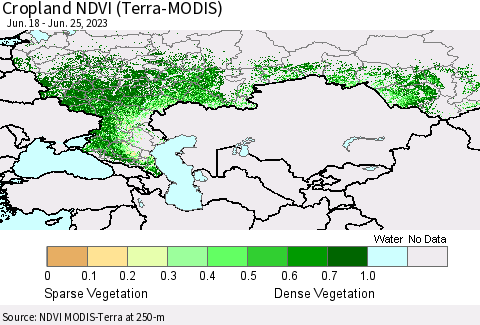 Russian Federation Cropland NDVI (Terra-MODIS) Thematic Map For 6/18/2023 - 6/25/2023