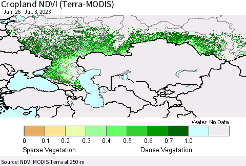 Russian Federation Cropland NDVI (Terra-MODIS) Thematic Map For 6/26/2023 - 7/3/2023
