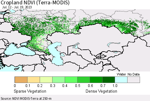 Russian Federation Cropland NDVI (Terra-MODIS) Thematic Map For 7/12/2023 - 7/19/2023