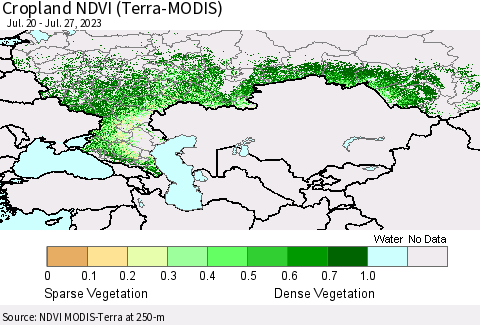 Russian Federation Cropland NDVI (Terra-MODIS) Thematic Map For 7/20/2023 - 7/27/2023