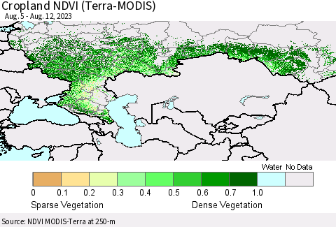 Russian Federation Cropland NDVI (Terra-MODIS) Thematic Map For 8/5/2023 - 8/12/2023