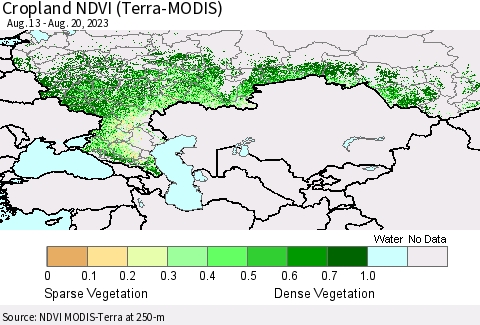 Russian Federation Cropland NDVI (Terra-MODIS) Thematic Map For 8/13/2023 - 8/20/2023