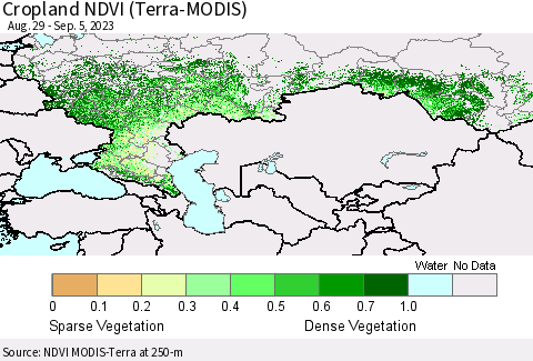 Russian Federation Cropland NDVI (Terra-MODIS) Thematic Map For 8/29/2023 - 9/5/2023