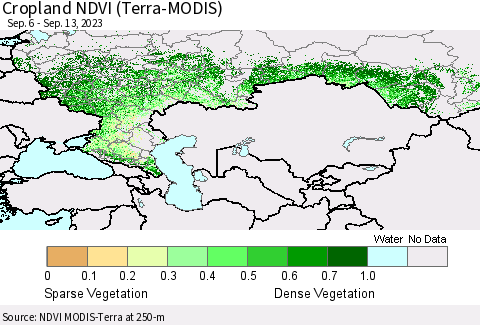 Russian Federation Cropland NDVI (Terra-MODIS) Thematic Map For 9/6/2023 - 9/13/2023