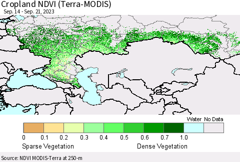 Russian Federation Cropland NDVI (Terra-MODIS) Thematic Map For 9/14/2023 - 9/21/2023
