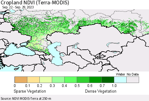 Russian Federation Cropland NDVI (Terra-MODIS) Thematic Map For 9/22/2023 - 9/29/2023