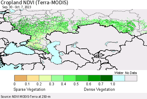 Russian Federation Cropland NDVI (Terra-MODIS) Thematic Map For 9/30/2023 - 10/7/2023