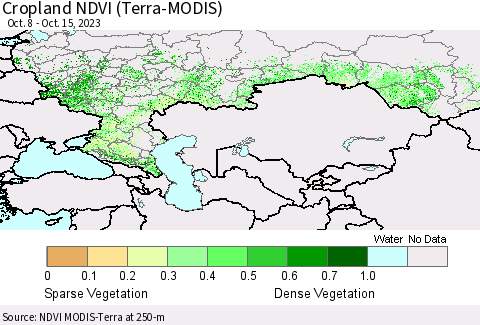 Russian Federation Cropland NDVI (Terra-MODIS) Thematic Map For 10/8/2023 - 10/15/2023