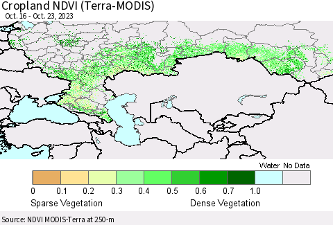 Russian Federation Cropland NDVI (Terra-MODIS) Thematic Map For 10/16/2023 - 10/23/2023