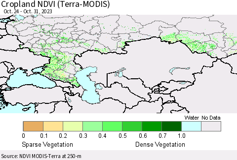 Russian Federation Cropland NDVI (Terra-MODIS) Thematic Map For 10/24/2023 - 10/31/2023
