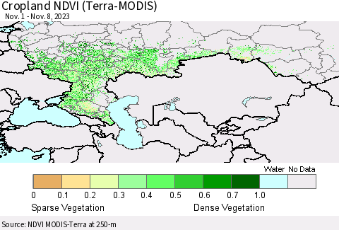 Russian Federation Cropland NDVI (Terra-MODIS) Thematic Map For 11/1/2023 - 11/8/2023