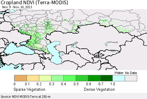 Russian Federation Cropland NDVI (Terra-MODIS) Thematic Map For 11/9/2023 - 11/16/2023