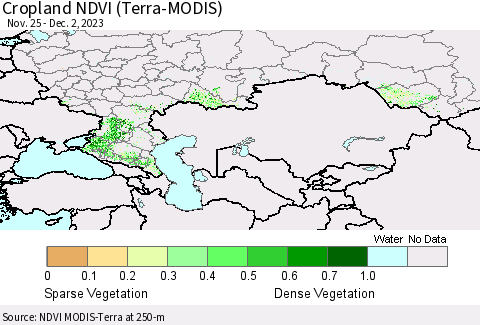Russian Federation Cropland NDVI (Terra-MODIS) Thematic Map For 11/25/2023 - 12/2/2023
