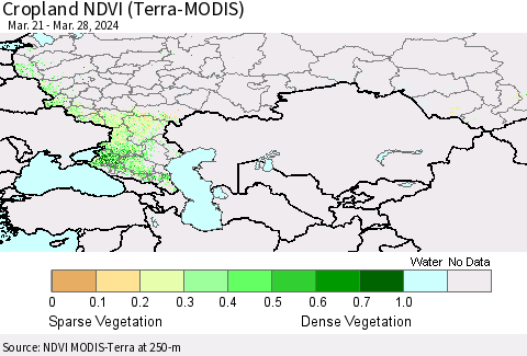 Russian Federation Cropland NDVI (Terra-MODIS) Thematic Map For 3/21/2024 - 3/28/2024