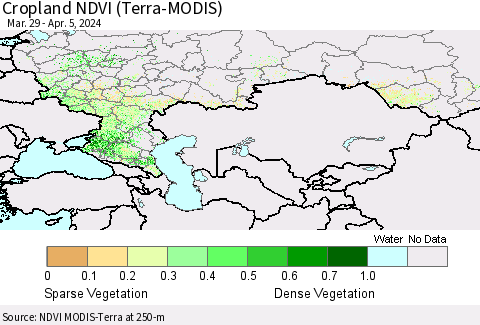 Russian Federation Cropland NDVI (Terra-MODIS) Thematic Map For 3/29/2024 - 4/5/2024