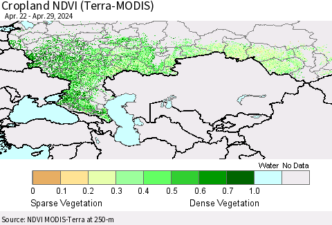 Russian Federation Cropland NDVI (Terra-MODIS) Thematic Map For 4/22/2024 - 4/29/2024