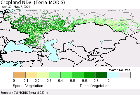 Russian Federation Cropland NDVI (Terra-MODIS) Thematic Map For 4/30/2024 - 5/7/2024
