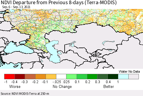 Russian Federation NDVI Departure from Previous 8-days (Terra-MODIS) Thematic Map For 9/6/2021 - 9/13/2021