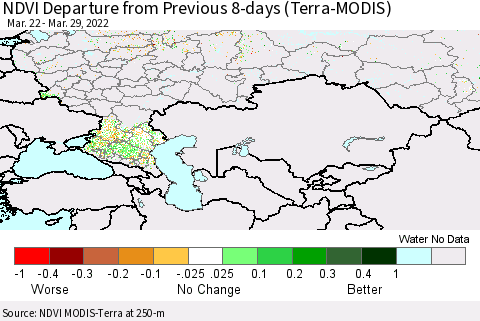 Russian Federation NDVI Departure from Previous 8-days (Terra-MODIS) Thematic Map For 3/22/2022 - 3/29/2022