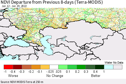 Russian Federation NDVI Departure from Previous 8-days (Terra-MODIS) Thematic Map For 7/12/2022 - 7/19/2022