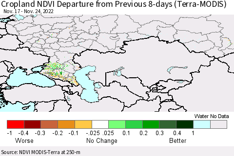 Russian Federation Cropland NDVI Departure from Previous 8-days (Terra-MODIS) Thematic Map For 11/17/2022 - 11/24/2022