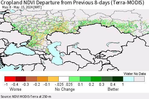 Russian Federation Cropland NDVI Departure from Previous 8-days (Terra-MODIS) Thematic Map For 5/8/2024 - 5/15/2024