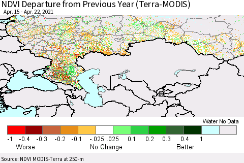 Russian Federation NDVI Departure from Previous Year (Terra-MODIS) Thematic Map For 4/15/2021 - 4/22/2021
