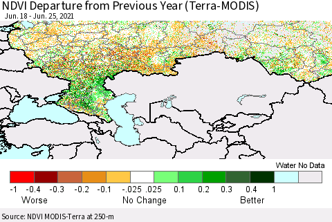 Russian Federation NDVI Departure from Previous Year (Terra-MODIS) Thematic Map For 6/18/2021 - 6/25/2021