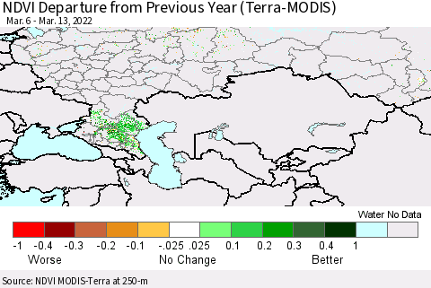 Russian Federation NDVI Departure from Previous Year (Terra-MODIS) Thematic Map For 3/6/2022 - 3/13/2022
