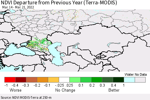 Russian Federation NDVI Departure from Previous Year (Terra-MODIS) Thematic Map For 3/14/2022 - 3/21/2022