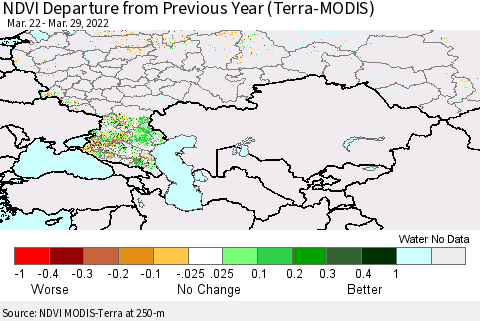 Russian Federation NDVI Departure from Previous Year (Terra-MODIS) Thematic Map For 3/22/2022 - 3/29/2022