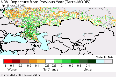 Russian Federation NDVI Departure from Previous Year (Terra-MODIS) Thematic Map For 4/15/2022 - 4/22/2022