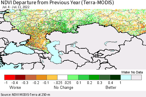 Russian Federation NDVI Departure from Previous Year (Terra-MODIS) Thematic Map For 7/4/2022 - 7/11/2022