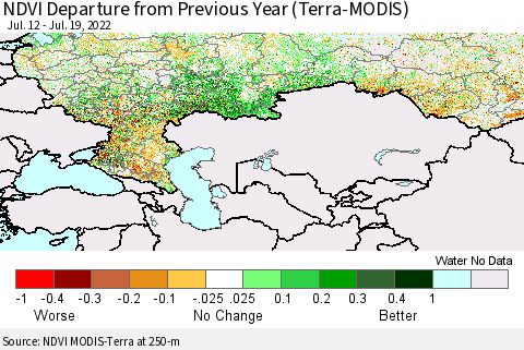Russian Federation NDVI Departure from Previous Year (Terra-MODIS) Thematic Map For 7/12/2022 - 7/19/2022