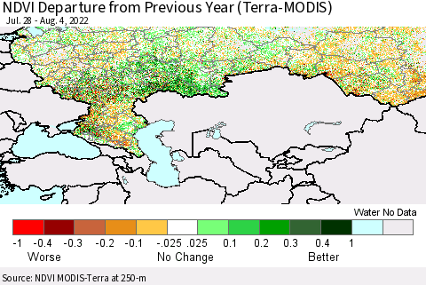 Russian Federation NDVI Departure from Previous Year (Terra-MODIS) Thematic Map For 7/28/2022 - 8/4/2022