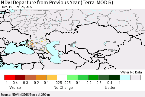 Russian Federation NDVI Departure from Previous Year (Terra-MODIS) Thematic Map For 12/19/2022 - 12/26/2022